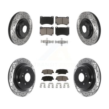 Front Rear Coated Drilled Slot Disc Brake Rotors Ceramic Pad Kit For Hyundai Genesis 4.6L KDC-100413