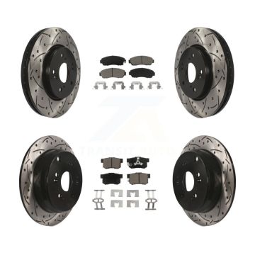 Front Rear Coated Drilled Slot Disc Brake Rotors Ceramic Pad Kit For Honda CR-V Acura RDX KDC-100415