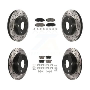 Front Rear Coated Drilled Slotted Disc Brake Rotors And Ceramic Pads Kit For Honda Civic KDC-100419