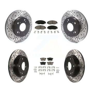 Front Rear Coated Drilled Slotted Disc Brake Rotors And Ceramic Pads Kit For Honda Civic KDC-100421