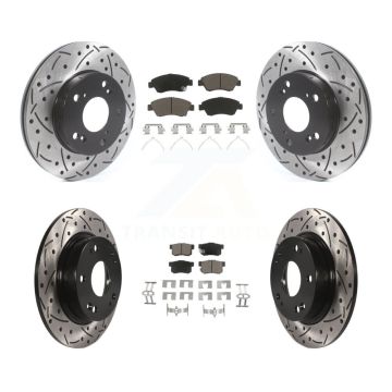 Front Rear Coated Drilled Slotted Disc Brake Rotors And Ceramic Pads Kit For Honda Civic KDC-100422