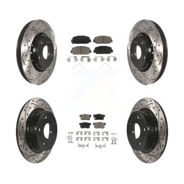 Front Rear Coated Drilled Slot Disc Brake Rotor & Ceramic Pad Kit For 2017-2022 Acura ILX KDC-100424