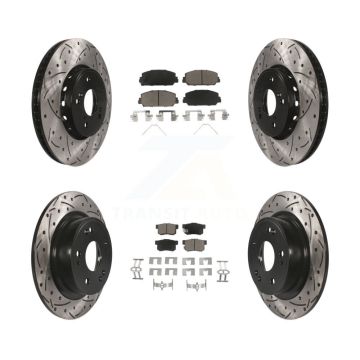 Front Rear Coated Drilled Slotted Disc Brake Rotor And Ceramic Pad Kit For 2016 Acura ILX KDC-100427
