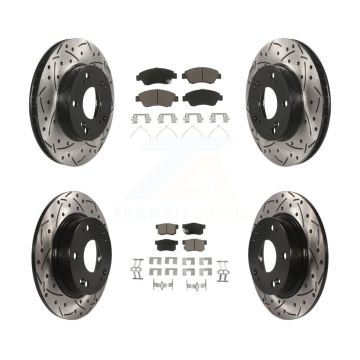 Front Rear Coat Drill Slot Disc Brake Rotors Ceramic Pad Kit For 2013-2015 Acura ILX 1.5L KDC-100428