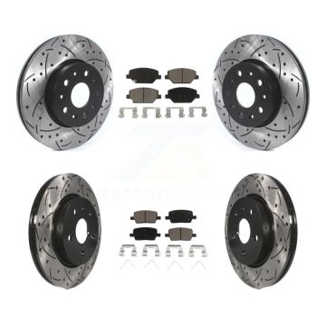 Front Rear Coated Drilled Slotted Disc Brake Rotor & Ceramic Pad Kit For Chevrolet Camaro KDC-100432
