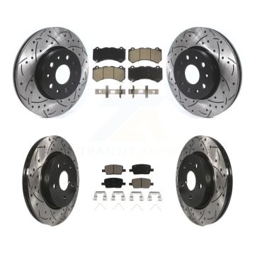 Front Rear Coated Drill Slot Disc Brake Rotors Ceramic Pad Kit For Chevrolet Camaro LT LS KDC-100434