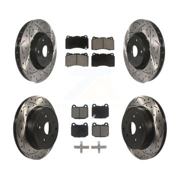 Front Rear Coated Drill Slot Disc Brake Rotors Ceramic Pad Kit For Subaru Impreza WRX STI KDC-100458