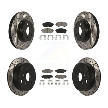 Front Rear Coated Drilled Slotted Disc Brake Rotor And Ceramic Pad Kit For Subaru Impreza KDC-100467