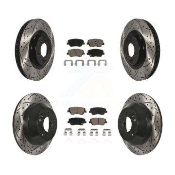 Front Rear Drill Slot Brake Rotors Ceramic Pad Kit For Kia Sorento Hyundai Santa Fe Sport KDC-100469