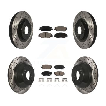 Front Rear Coated Drilled Slot Disc Brake Rotor & Ceramic Pad Kit For Hyundai Santa Fe XL KDC-100470
