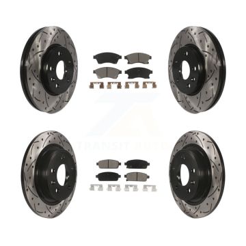 Front Rear Coated Drilled Slotted Disc Brake Rotors & Ceramic Pad Kit For Chevrolet Cruze KDC-100474