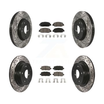 Front Rear Coated Drilled Slot Disc Brake Rotors Ceramic Pad Kit For 2016-2022 Honda HR-V KDC-100488