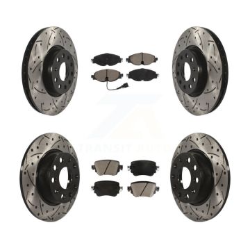 Front Rear Drill Slot Brake Rotor Ceramic Pad Kit For Volkswagen GTI Golf Alltrack Passat KDC-100489