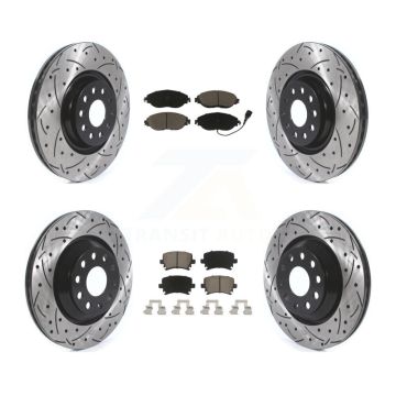 Front Rear Coated Drilled Slotted Disc Brake Rotor And Ceramic Pad Kit For Volkswagen GTI KDC-100490