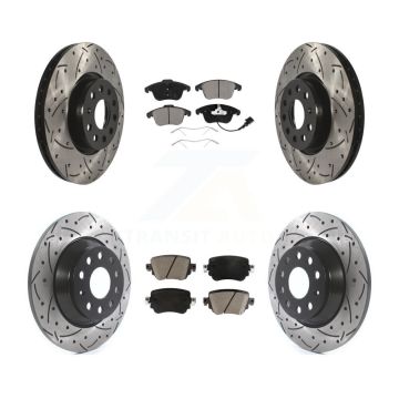 Front Rear Coat Drill Slot Disc Brake Rotor Ceramic Pad Kit For 2016-2018 Audi Q3 Quattro KDC-100493
