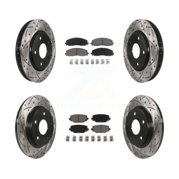 Front Rear Coated Drilled Slot Disc Brake Rotor & Ceramic Pad Kit For Dodge Grand Caravan KDC-100495