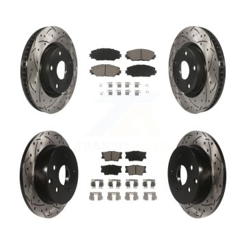 Front Rear Coated Drilled Slotted Disc Brake Rotors And Ceramic Pads Kit For Toyota RAV4 KDC-100514