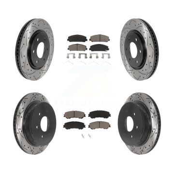 Front Rear Coated Drill Slot Disc Brake Rotors Ceramic Pad Kit For 2017-2023 Nissan TITAN KDC-100521