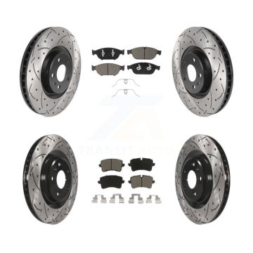 Front Rear Coated Drilled Slotted Disc Brake Rotor Ceramic Pad Kit For Audi A6 Quattro A7 KDC-100524