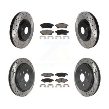 Front Rear Coated Drill Slot Disc Brake Rotors Ceramic Pad Kit For Cadillac SRX Saab 9-4X KDC-100540