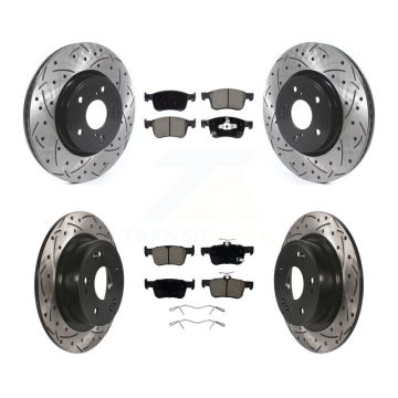 Front Rear Coated Drilled Slotted Disc Brake Rotors And Ceramic Pads Kit For Honda Accord KDC-100549