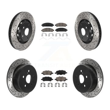 Front Rear Coated Drill Slot Disc Brake Rotors Ceramic Pad Kit For 2009-2016 Toyota Venza KDC-100556