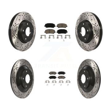 Front Rear Coated Drilled Slot Disc Brake Rotors Ceramic Pad Kit For 2013-2015 Mazda CX-5 KDC-100559