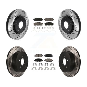 Front Rear Coated Drill Slot Disc Brake Rotors Ceramic Pad Kit For 2011-2017 Nissan Quest KDC-100571