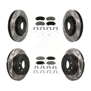 Front Rear Coated Drilled Slot Disc Brake Rotor & Ceramic Pad Kit For Nissan Rogue Select KDC-100582