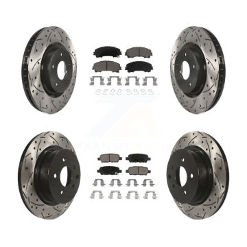 Front Rear Coated Drill Slot Disc Brake Rotor Ceramic Pad Kit For 2016-2017 INFINITI QX50 KDC-100583