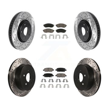 Front Rear Coated Drill Slot Disc Brake Rotor Ceramic Pad Kit For INFINITI FX35 FX37 FX45 KDC-100591
