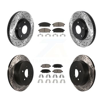 Front Rear Coated Drill Slot Disc Brake Rotors Ceramic Pad Kit For 2004-2009 Nissan Quest KDC-100592