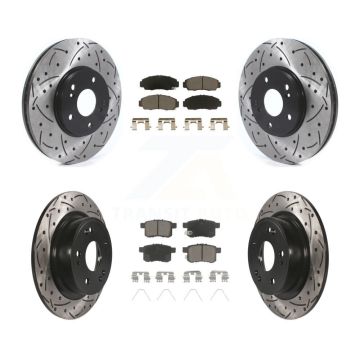 Front Rear Coated Drill Slot Disc Brake Rotors Ceramic Pad Kit For Honda Accord Acura TSX KDC-100597