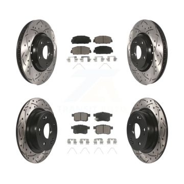 Front Rear Coated Drilled Slotted Disc Brake Rotors And Ceramic Pads Kit For Honda Accord KDC-100598