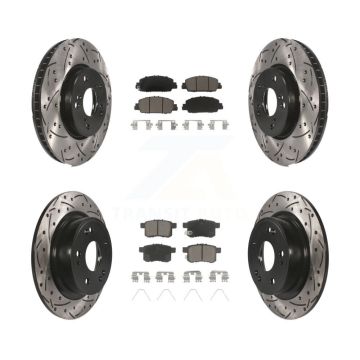Front Rear Coated Drilled Slotted Disc Brake Rotors And Ceramic Pads Kit For Honda Accord KDC-100599