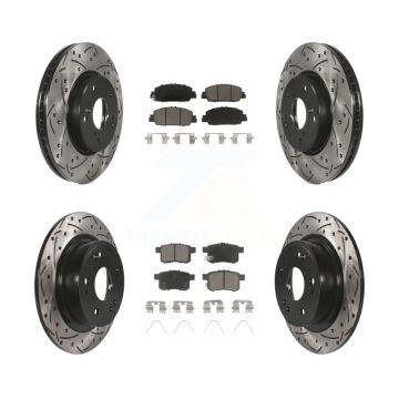 Front Rear Coated Drilled Slotted Disc Brake Rotors And Ceramic Pads Kit For Honda Accord KDC-100600