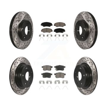 Front Rear Coated Drilled Slotted Disc Brake Rotors And Ceramic Pads Kit For Honda Accord KDC-100601