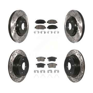 Front Rear Coated Drilled Slotted Disc Brake Rotors And Ceramic Pads Kit For Honda Accord KDC-100602