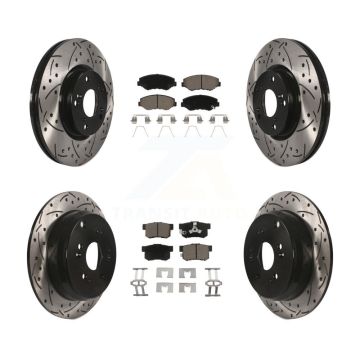 Front Rear Coated Drilled Slot Disc Brake Rotors Ceramic Pad Kit For 2005-2006 Honda CR-V KDC-100611