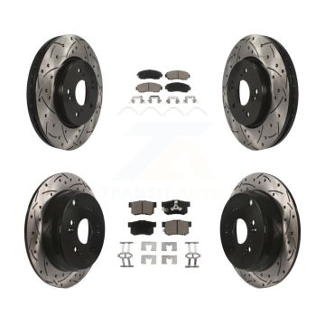 Front Rear Coat Drill Slot Disc Brake Rotors Ceramic Pad Kit For 2012-2016 Honda CR-V AWD KDC-100612