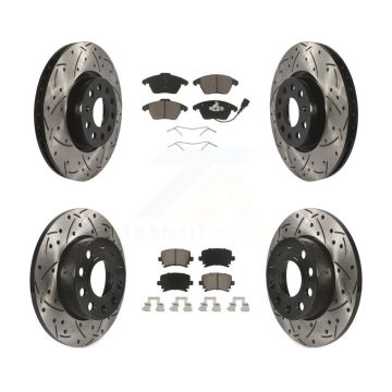 Front Rear Coated Drilled Slot Disc Brake Rotors Ceramic Pad Kit For 2008 Audi A3 Quattro KDC-100613