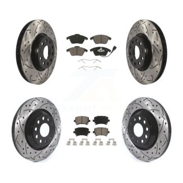 Front Rear Coated Drilled Slot Disc Brake Rotors Ceramic Pad Kit For Volkswagen Passat CC KDC-100614