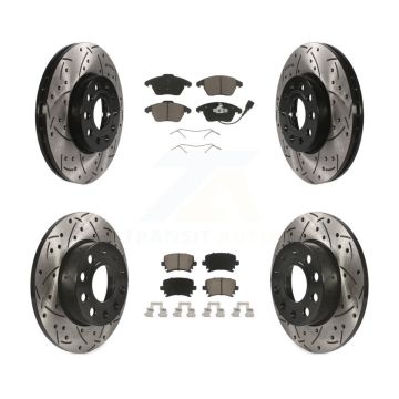 Front Rear Drilled Slot Disc Brake Rotors Ceramic Pad Kit For 2006-2009 Volkswagen Rabbit KDC-100615