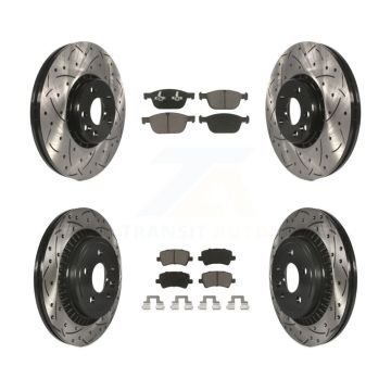 Front Rear Coated Drilled Slot Disc Brake Rotors Ceramic Pad Kit For 2010-2015 Volvo XC60 KDC-100623