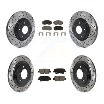 Front Rear Coated Drilled Slotted Disc Brake Rotors And Ceramic Pads Kit For Kia Optima KDC-100628