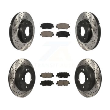 Front Rear Drilled Slot Disc Brake Rotors Ceramic Pad Kit For Hyundai Veloster Elantra GT KDC-100633