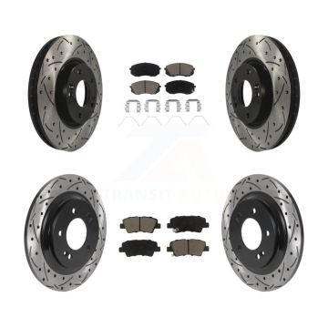 Front Rear Coated Drilled Slot Disc Brake Rotor Ceramic Pad Kit For 2017-2019 Kia Soul EV KDC-100636