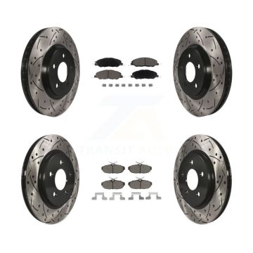 Front Rear Coated Drilled Slotted Disc Brake Rotors And Ceramic Pads Kit For Ford Mustang KDC-100639