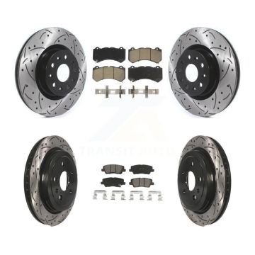Front Rear Coated Drilled Slotted Disc Brake Rotors And Ceramic Pads Kit For Cadillac CTS KDC-100640