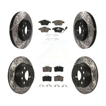 Front Rear Coated Drill Slot Disc Brake Rotor Ceramic Pad Kit For Volkswagen Jetta Beetle KDC-100642
